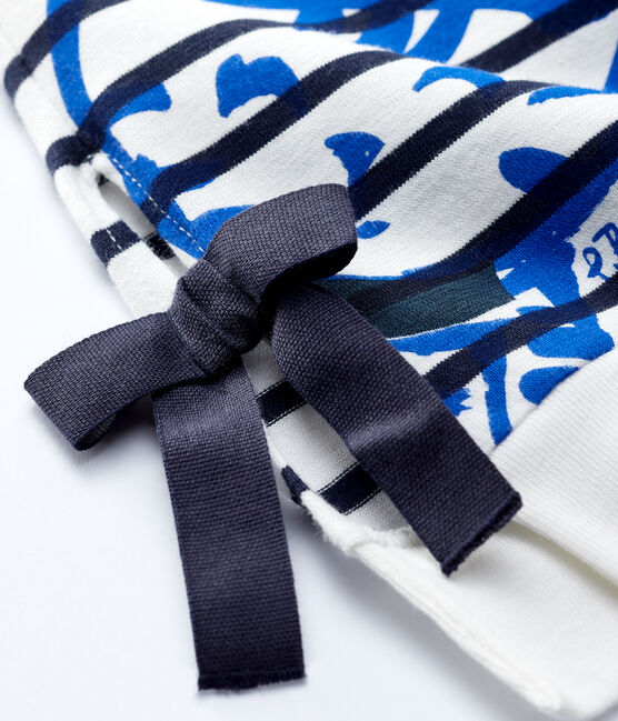 Lange Baby-Latzhose aus Molton für Mädchen weiss MARSHMALLOW/blau SMOKING
