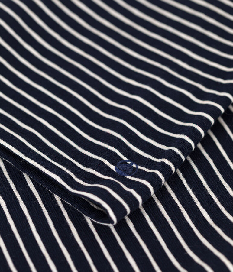 Lang&auml;rmeliges Damen-T-Shirt Le Droit mit weitem Ausschnitt aus geflammten Jersey blau/beige