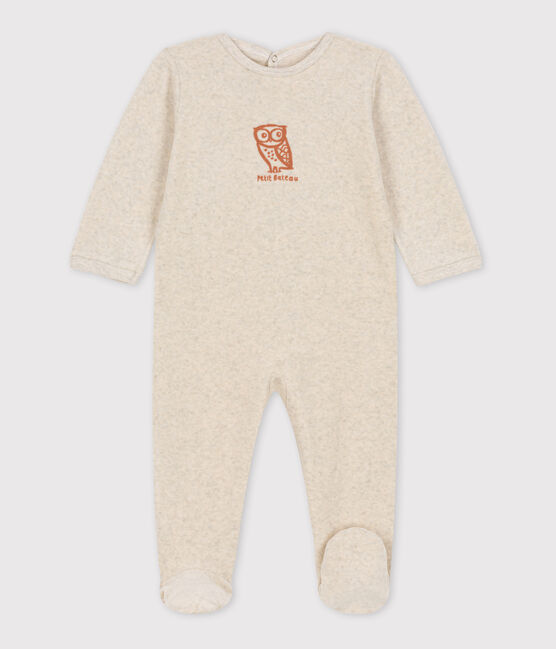 Baby-Strampler aus Nicki mit Eulenmotiv beige MONTELIMAR CHINE