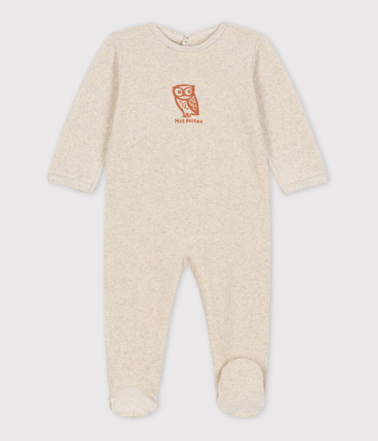 Baby-Strampler aus Nicki mit Eulenmotiv beige MONTELIMAR CHINE