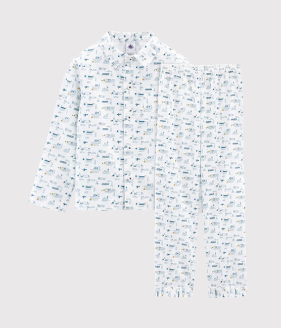 Leinen-Pyjama für kleine Jungen weiss MARSHMALLOW/blau SHADOW