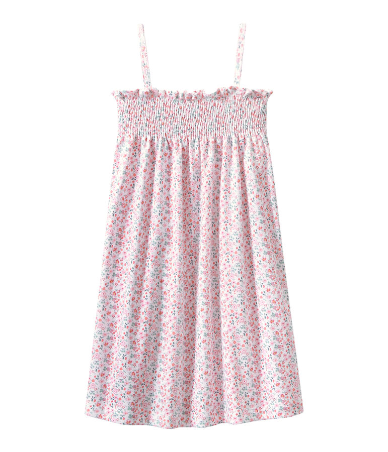 Bedrucktes gesmoktes M&auml;dchen-Nachthemd weiss/vielfarbig