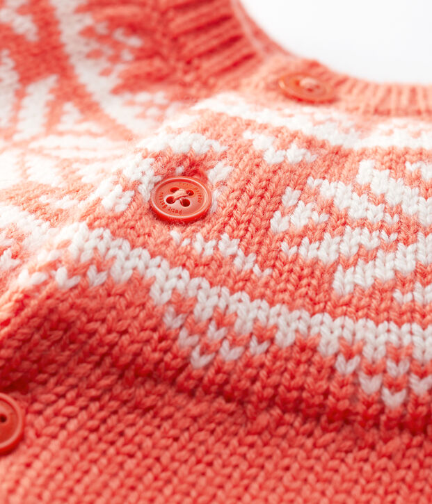 Baby-Cardigan aus 100 % Wolle. orange/weiss
