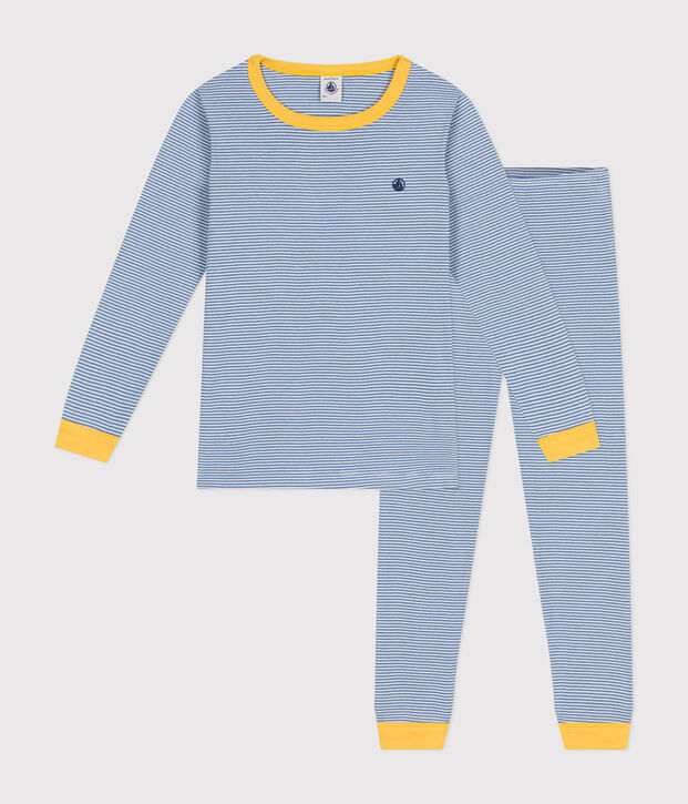 Kinder-Pyjama aus gestreifter Baumwolle blau/weiss
