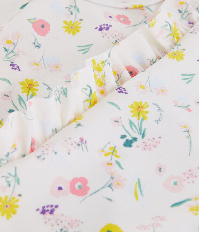 Kinder-Badeanzug aus recyceltem Material f&uuml;r M&auml;dchen weiss/vielfarbig