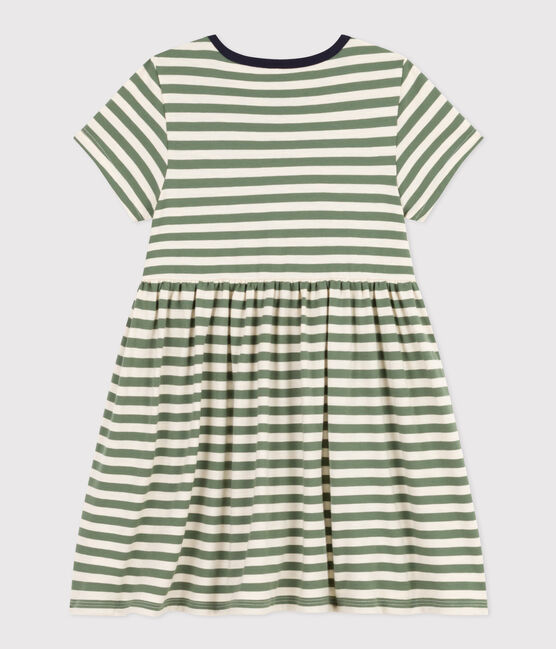 Kurzärmeliges gestreiftes Kleid aus Baumwolle Kinder/Mädchen grün CROCO/ AVALANCHE