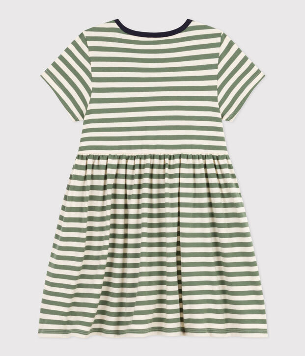 Kurz&auml;rmeliges gestreiftes Kleid aus Baumwolle Kinder/M&auml;dchen gr&uuml;n/naturfarben