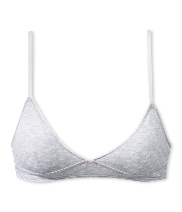 M&auml;dchen BH mit P&uuml;nktchenmuster grau/weiss