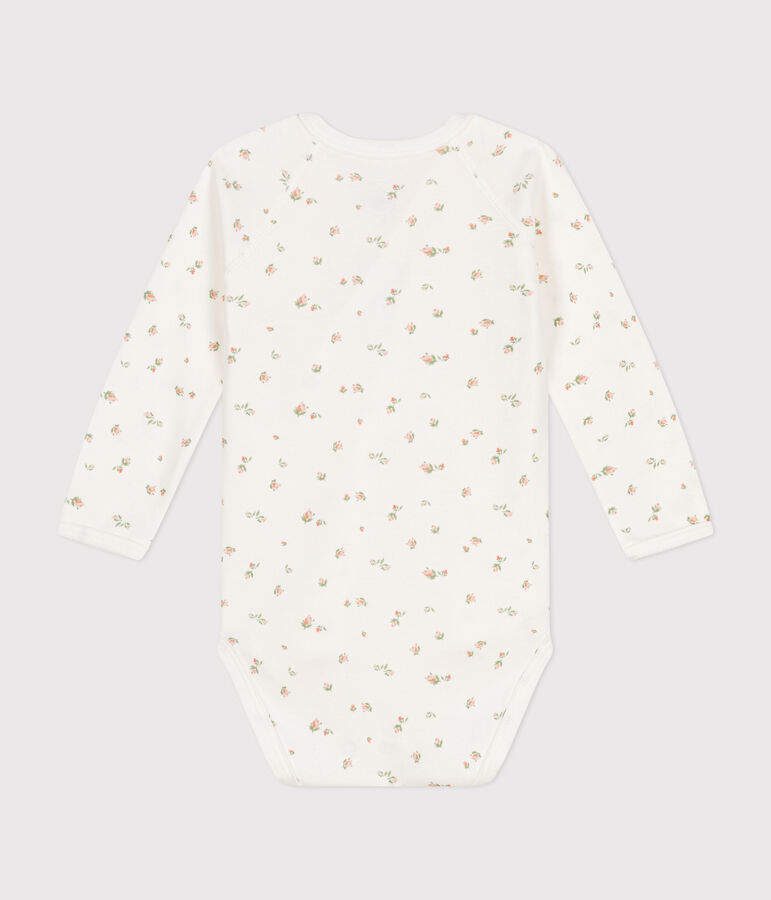 Lang&auml;rmeliger Wickelbody aus Baumwolle weiss/rosa