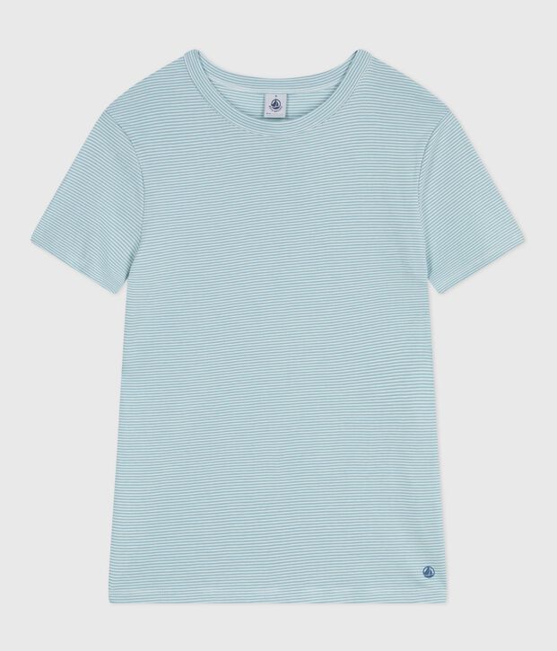 Kurz&auml;rmeliges Damen T-Shirt aus Baumwolle mit Streifen gr&uuml;n/weiss