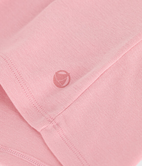 Damen-T-Shirt L’ICONIQUE aus einfarbiger Baumwolle mit Pikotkante rosa CHARME