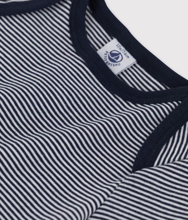 Kurz&auml;rmeliges Baby-T-Shirt aus Bio-Baumwolle mit Ringelstreifen blau/weiss