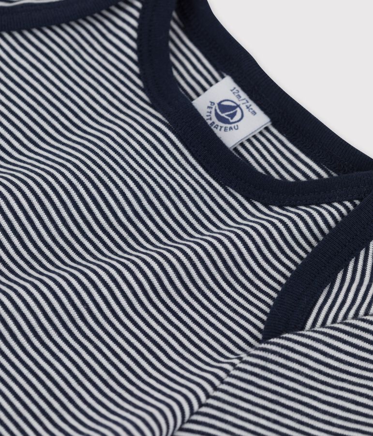 Kurz&auml;rmeliges Baby-T-Shirt aus Bio-Baumwolle mit Ringelstreifen blau/weiss