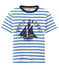 Bedrucktes Jungen-T-Shirt mit Streifen weiss MARSHMALLOW/blau PERSE