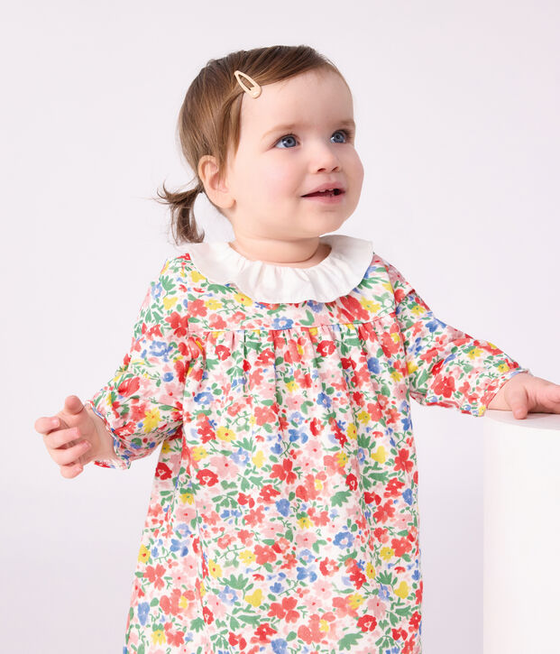 Lang&auml;rmeliges Baby-Kleid aus Baumwolle mit Blumenmuster weiss/vielfarbig
