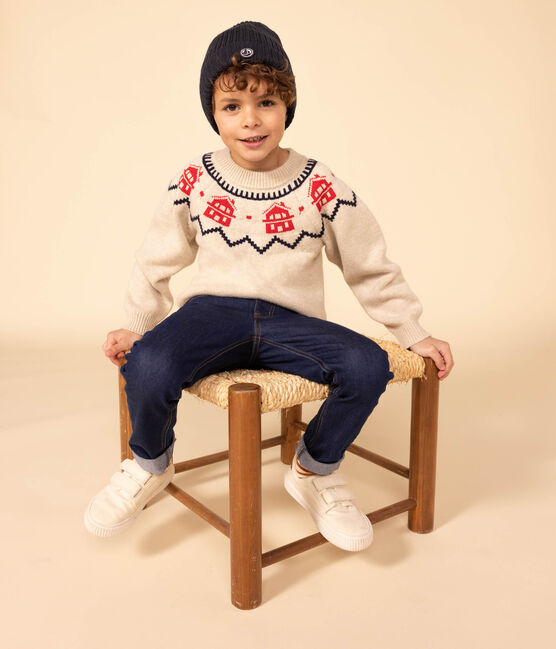 Kinder-Jacquard-Pullover aus Wolle und Baumwolle beige MONTELIMAR/weiss MULTICO