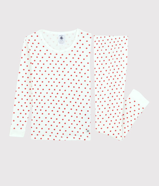 Pyjama Paris aus Baumwolle in schmaler Passform weiss MARSHMALLOW/rot PEPS