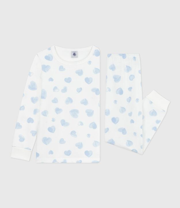 Kinder-Pyjama aus Molton mit Herzmotiv weiss/vielfarbig