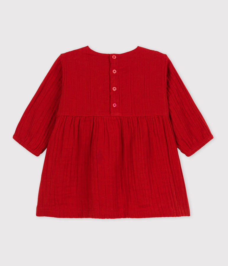Lang&auml;rmeliges Babykleid aus Musselin rot