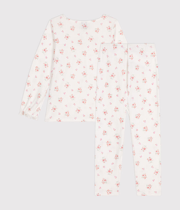 Kinder-Pyjama aus Baumwolle mit Blumenmotiv weiss/vielfarbig