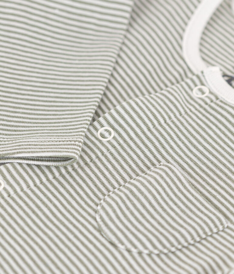 Baby-Langoverall aus Baumwolle mit Ringelstreifen gr&uuml;n/weiss