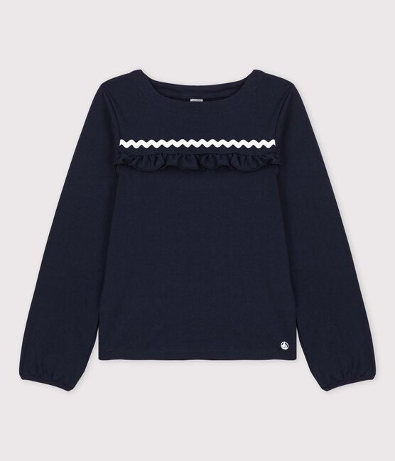 Langärmeliges Kinder-T-Shirt aus Baumwolle für Mädchen blau SMOKING