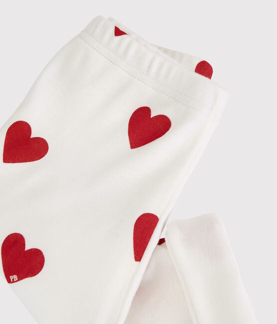 Baby-Hose aus Bio-Baumwolle mit rotem Herzmuster weiss MARSHMALLOW/rot TERKUIT