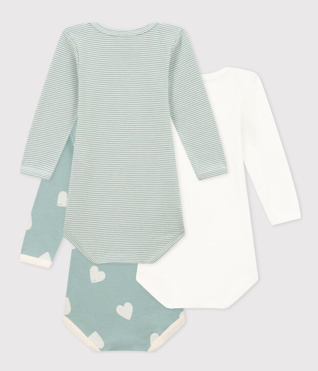3er-Set lang&auml;rmelige Baby-Bodys mit Herzmotiv Baumwolle vielfarbig