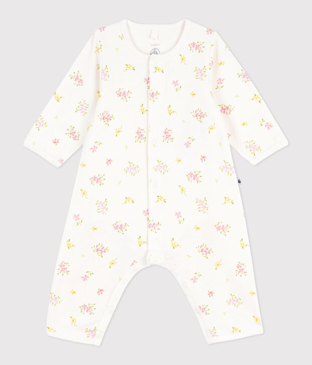 Baby-Bodyjama ohne F&uuml;&szlig;chen aus Baumwolle mit Blumenmotiv weiss/vielfarbig