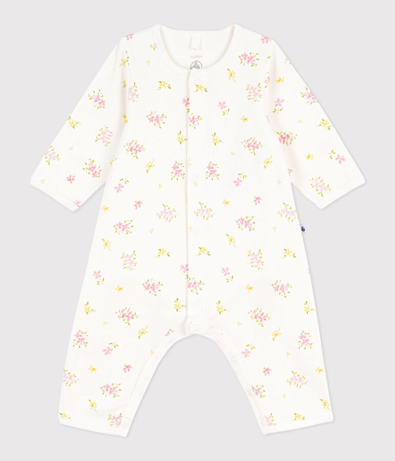 Baby-Bodyjama ohne F&uuml;&szlig;chen aus Baumwolle mit Blumenmotiv weiss MARSHMALLOW/weiss MULTICO