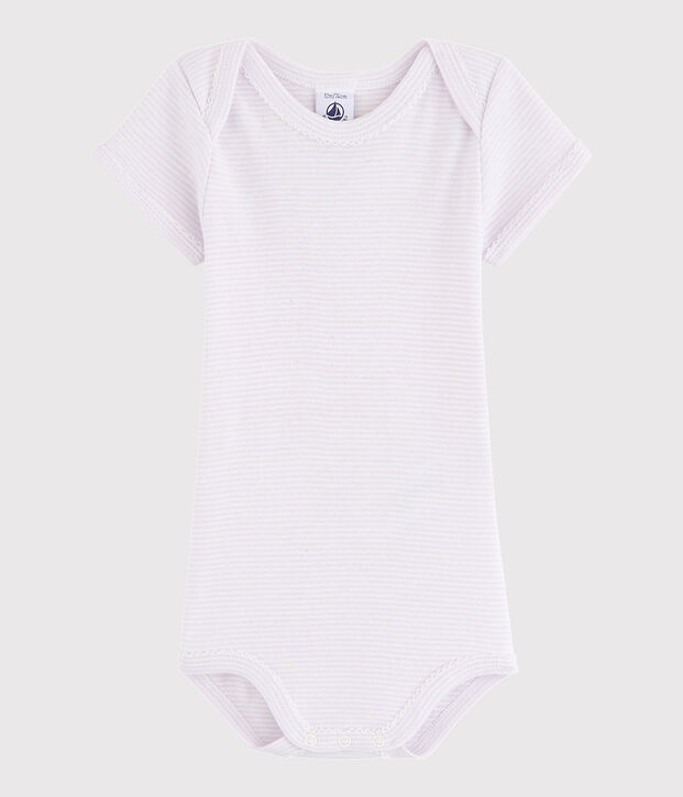 Kurz&auml;rmeliger Baby-Body M&auml;dchen violett/weiss