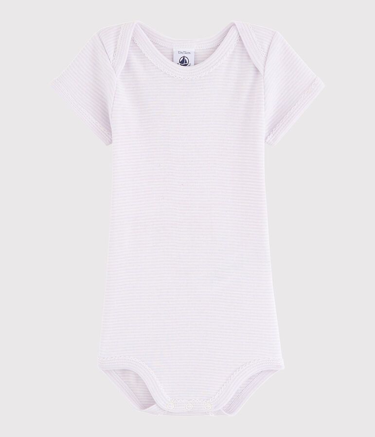 Kurz&auml;rmeliger Baby-Body M&auml;dchen violett/weiss