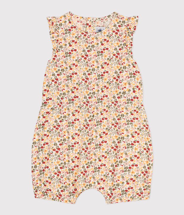 Baby-Kurzoverall aus bedrucktem Popeline naturfarben/vielfarbig