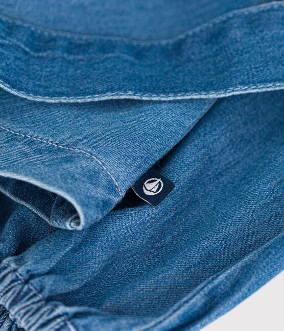 Langärmeliges Kinder-Kleid aus leichtem Denim für Mädchen blau DENIM CLAIR
