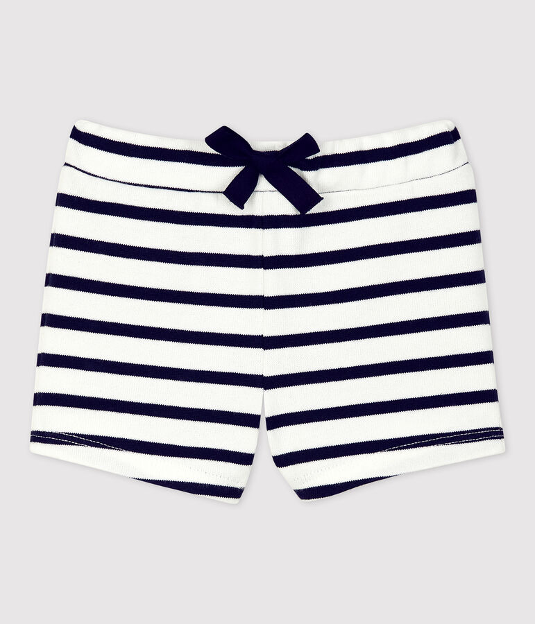 Baby-Shorts aus dickem Bio-Jersey weiss/blau