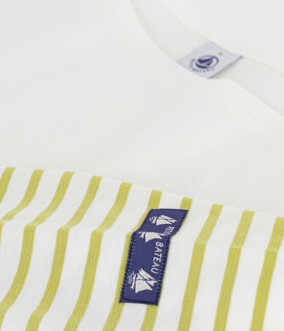 Damen-Shirt Marinière aus Baumwolle mit Streifen grün MARSHMALLOW/ MOSS