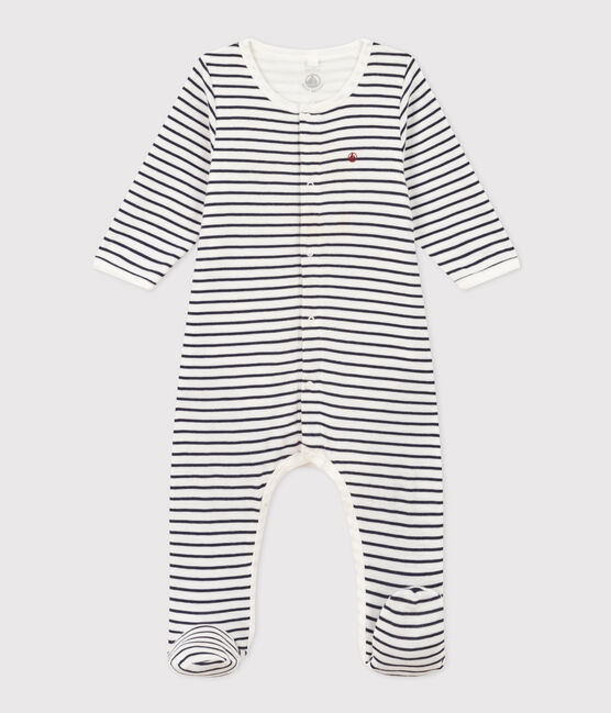 Gestreifter Bodyjama aus Baumwolle weiss MARSHMALLOW/blau SMOKING