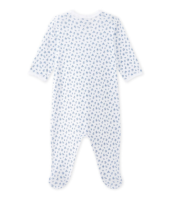 Bedruckter Baby-Mädchen-Strampler weiss ECUME/blau BLEU