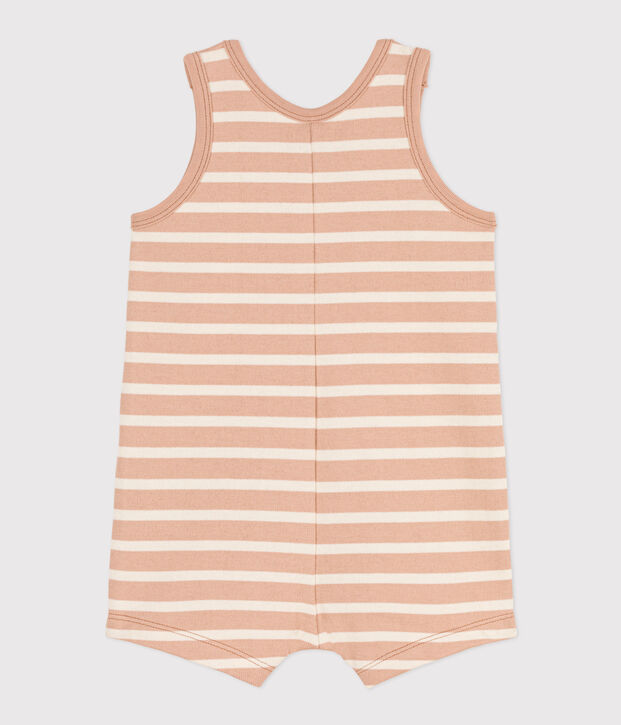 &Auml;rmelloser Baby-Kurzoverall aus dickem gestreiftem Jersey beige/naturfarben