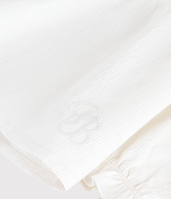Langärmelige Baby-Bluse aus Baumwoll-Popeline mit Kragen und Stickereien weiss ECUME