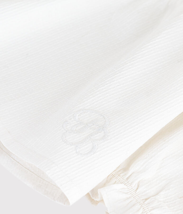 Lang&auml;rmelige Baby-Bluse aus Baumwoll-Popeline mit Kragen und Stickereien weiss