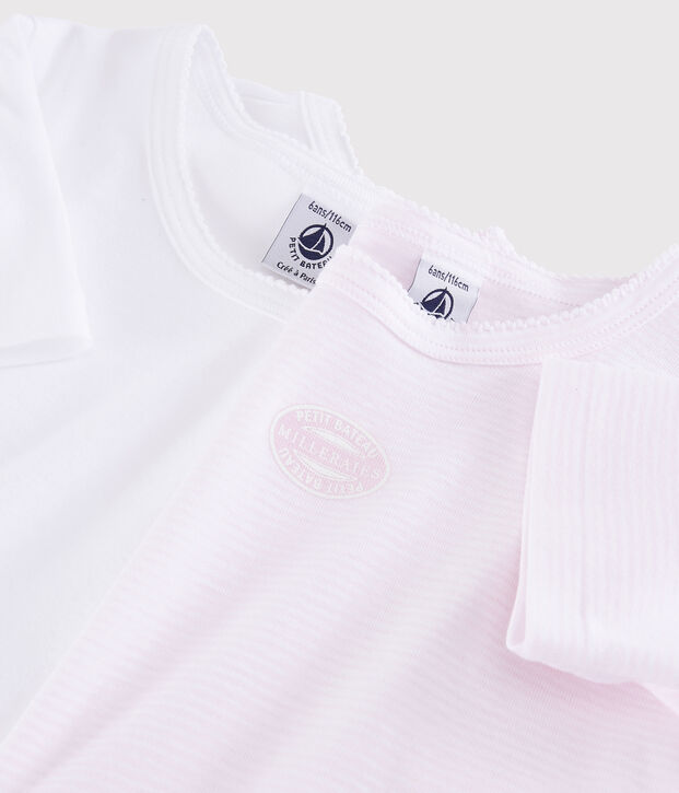 Set mit 2 kurz&auml;rmeligen T-Shirts aus Rippstrick mit rosa Ringelmuster f&uuml;r kleine M&auml;dchen vielfarbig
