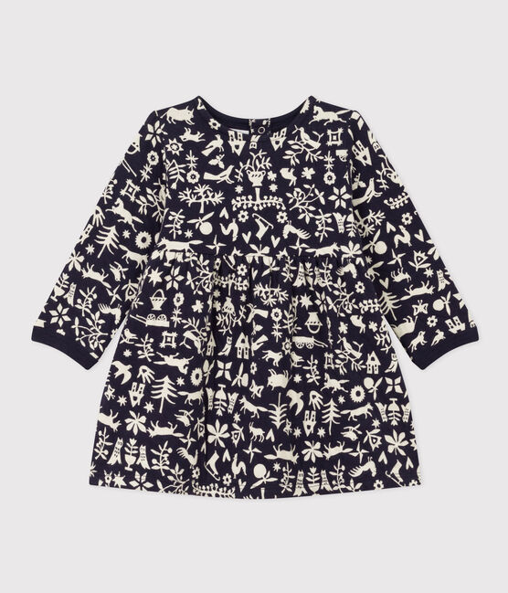 Bedrucktes langärmeliges Babykleid aus gestepptem Doppeljersey blau SMOKING/ AVALANCHE