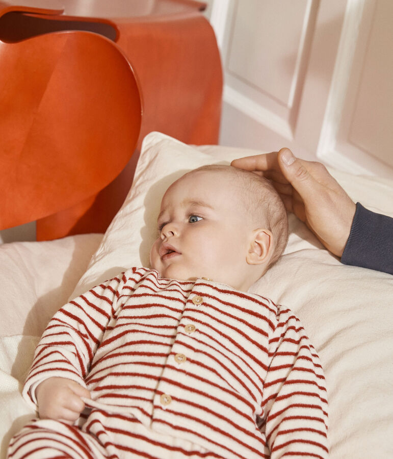 Zweiteiliges Baby-Set aus Frottee naturfarben/rot