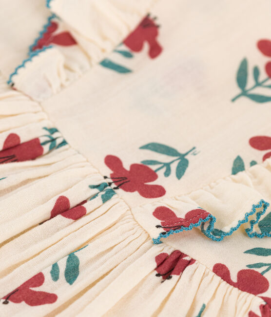 Geblümtes Kinderkleid aus Baumwollgaze für Mädchen weiss AVALANCHE/ MULTICO