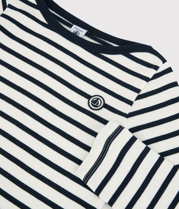 Kinder-Streifenshirt aus Baumwolle f&uuml;r M&auml;dchen / Jungen weiss/blau