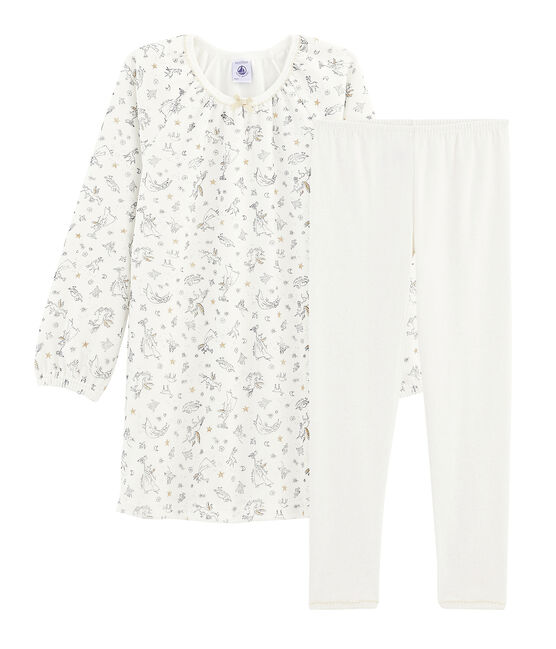 Nachthemd aus Samt mit Leggings für Mädchen weiss MARSHMALLOW/weiss MULTICO