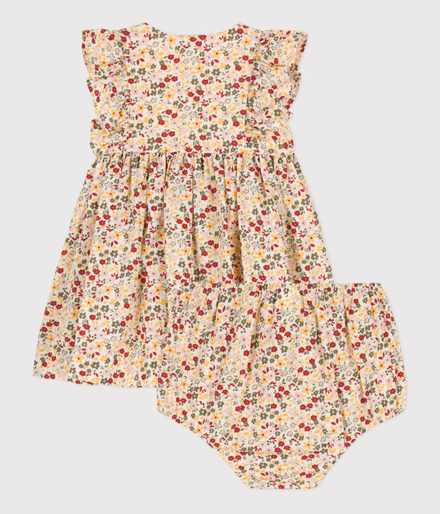 &Auml;rmelloses Baby-Kleid und Bloomers aus Popeline naturfarben/vielfarbig