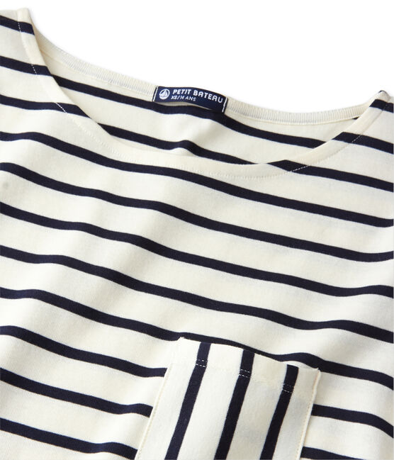 T-shirt femme manches longues en côte originale beige COQUILLE/blau SMOKING