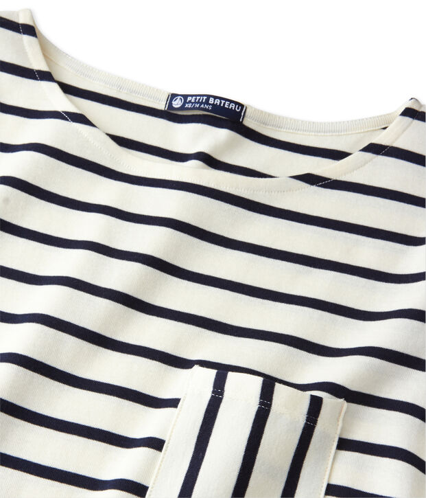 T-shirt femme manches longues en c&ocirc;te originale weiss/blau
